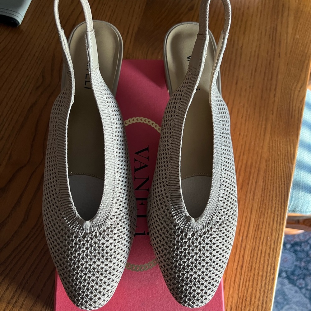 New in box Vaneli mesh dress shoe with strap around back and square heel .